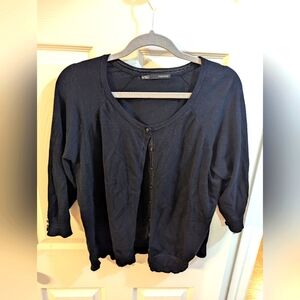 Black Boxy 3/4 Sleeve Cardigan